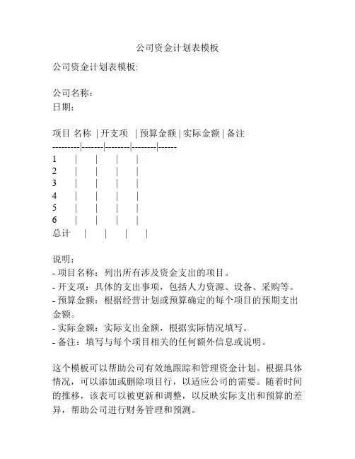 公司资金计划表模板
