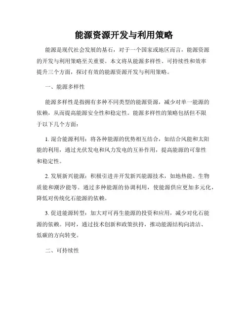 能源资源开发与利用策略