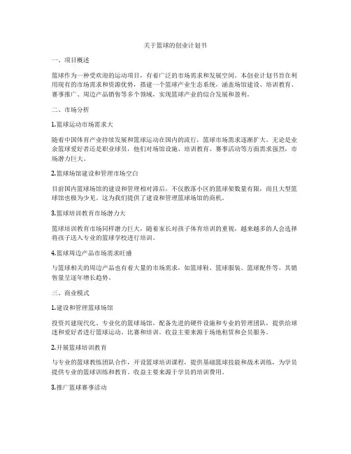 关于篮球的创业计划书