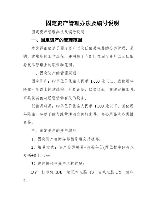 固定资产管理办法及编号说明