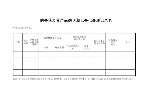 病害猪及其产品确认和无害化处理记录表