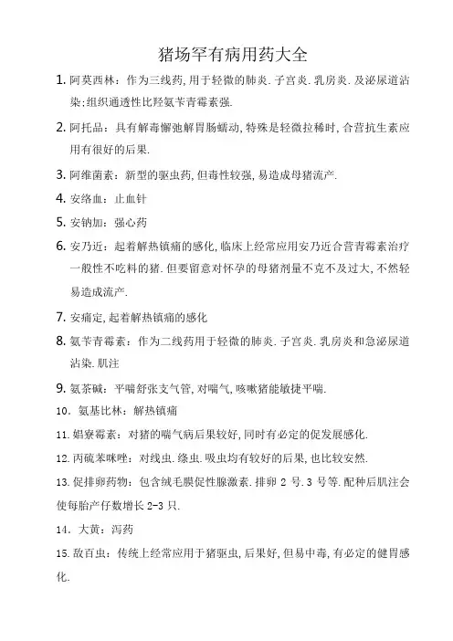 猪场常见病用药大全