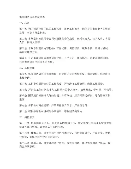 电商团队规章制度范本