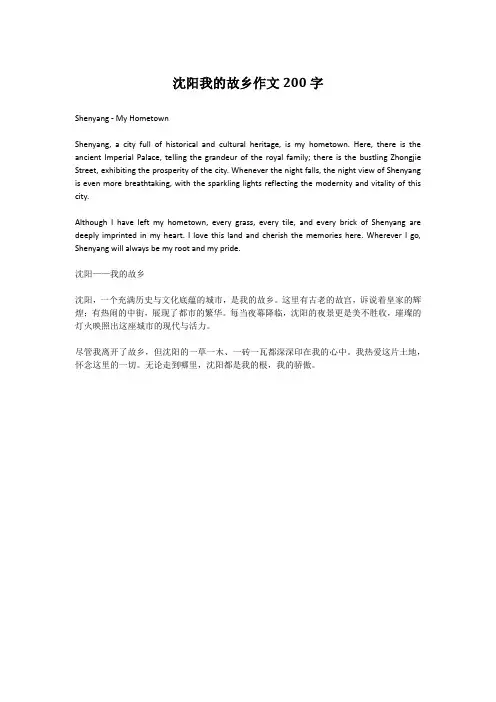 沈阳我的故乡作文200字