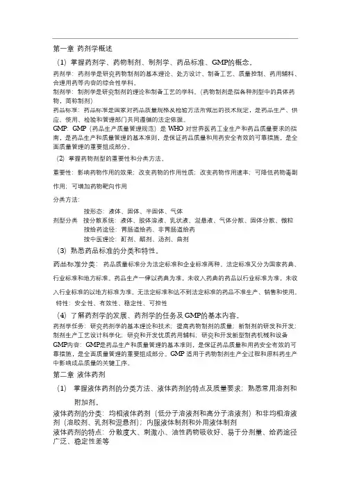 药剂学知识点完整整理版