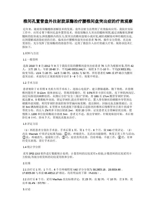 椎间孔置管盘外注射胶原酶治疗腰椎间盘突出症的疗效观察