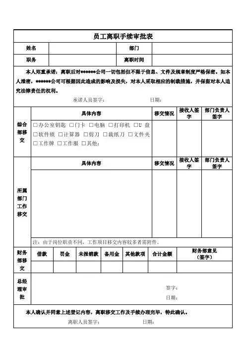 员工离职手续审批表(模板)