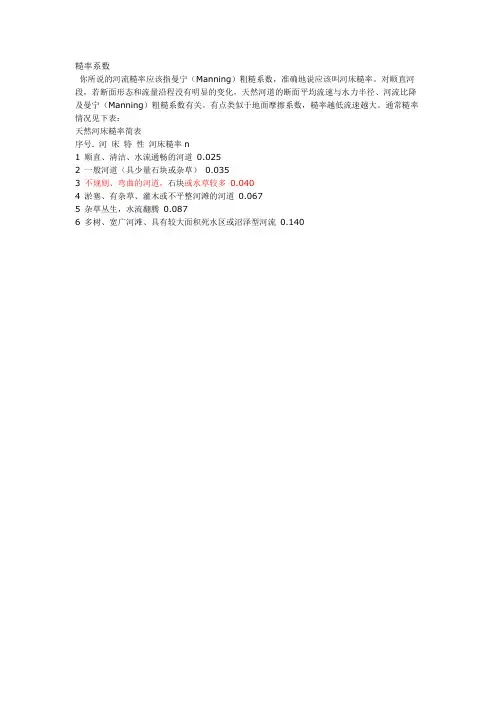 糙率系数(可编辑修改版).