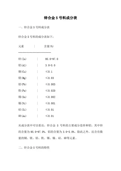 锌合金5号料成分表