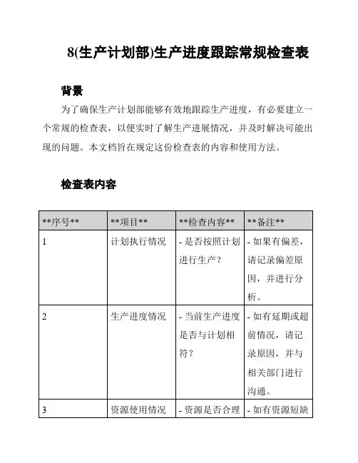 8(生产计划部)生产进度跟踪常规检查表
