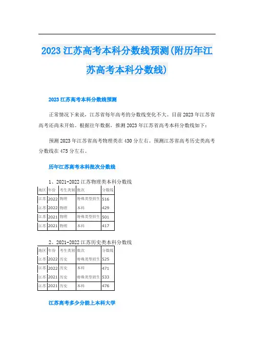2023江苏高考本科分数线预测(附历年江苏高考本科分数线)