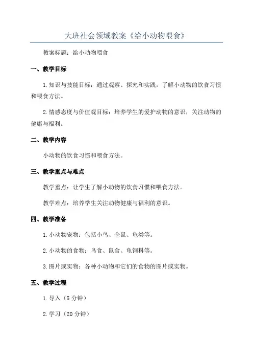 大班社会领域教案《给小动物喂食》