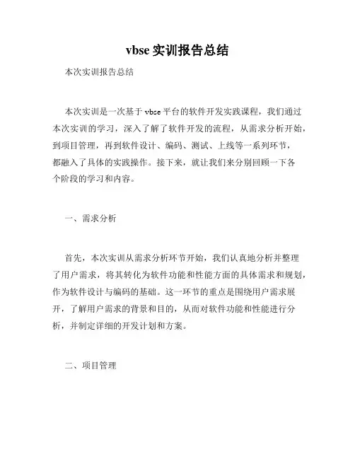 vbse实训报告总结
