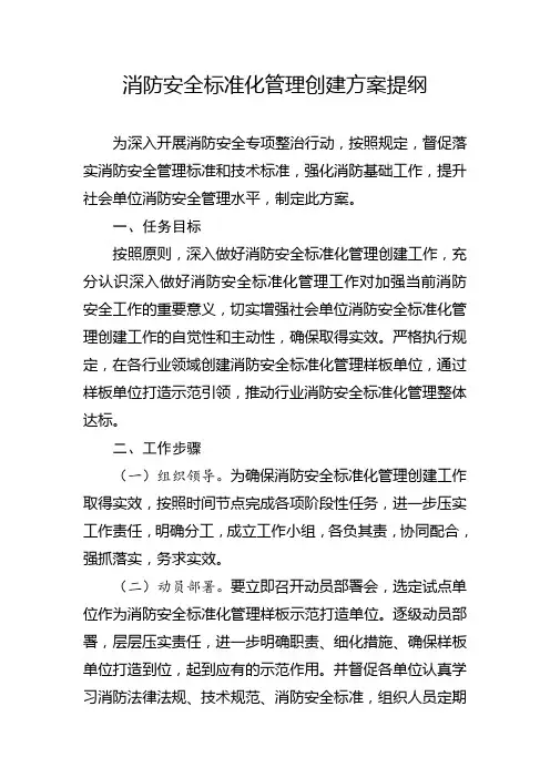 消防安全标准化管理创建方案提纲