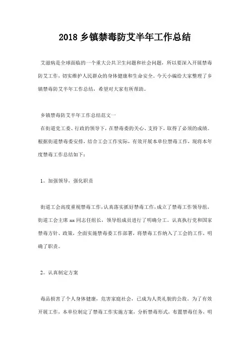 2018乡镇禁毒防艾半年工作总结