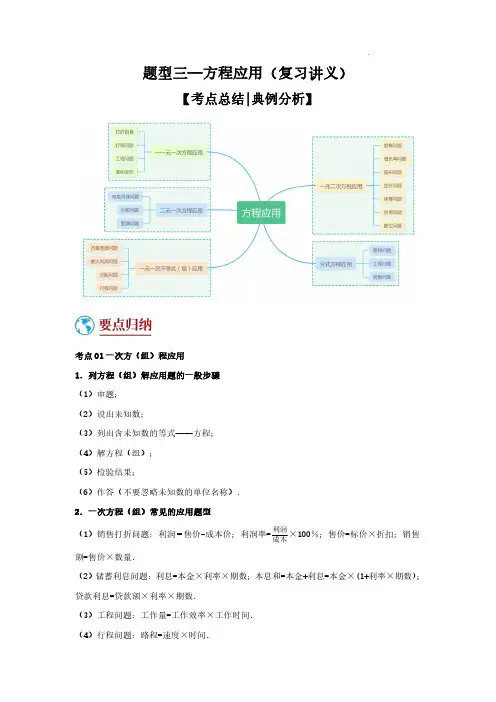 方程应用(复习讲义)(一元一次方程、二元一次方程、一元一次不等式、分式方程、一元二次方程应用)原卷版
