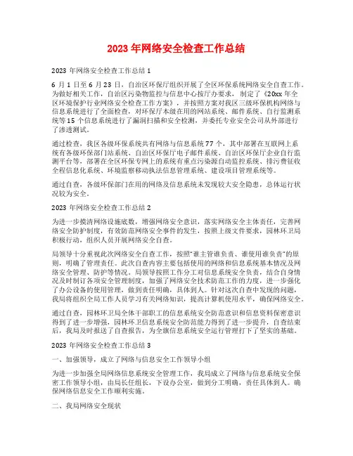 2023年网络安全检查工作总结