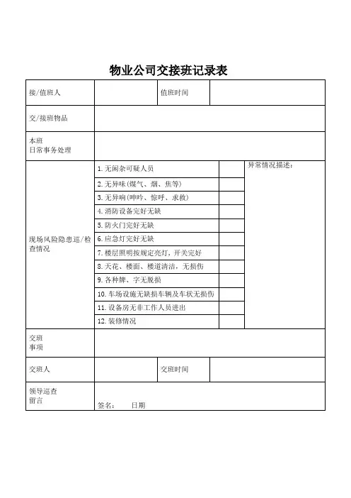 物业公司交接班记录表