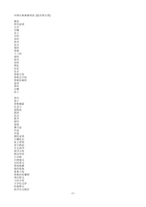 中国古典典籍列表 (依内容分类)-推荐下载