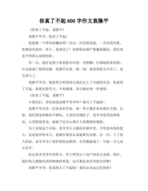 你真了不起600字作文袁隆平