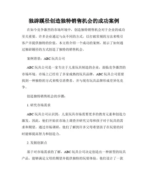 独辟蹊径创造独特销售机会的成功案例