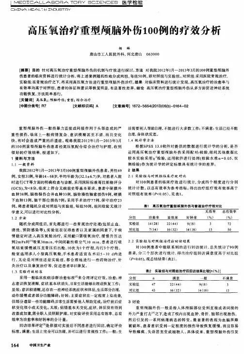 高压氧治疗重型颅脑外伤100例的疗效分析