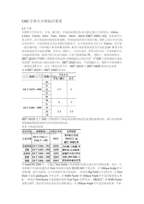 CAD字体大小和标注要求