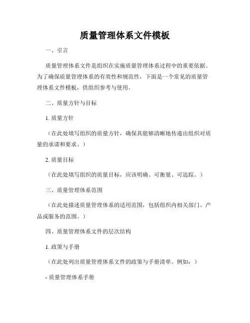 质量管理体系文件模板