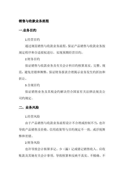 销售与收款标准流程风险控制及标准流程图