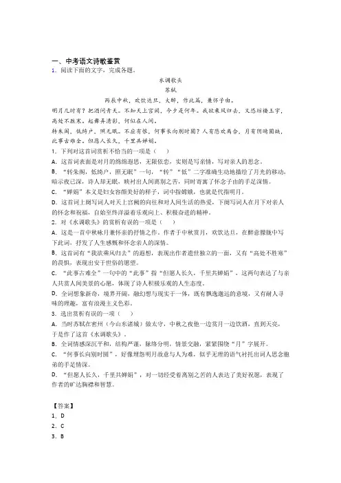 中考语文压轴题之诗歌鉴赏(中考题型整理,突破提升)及答案
