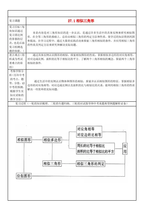 九年级数学下册《27.1相似三角形》导学案 新人教版