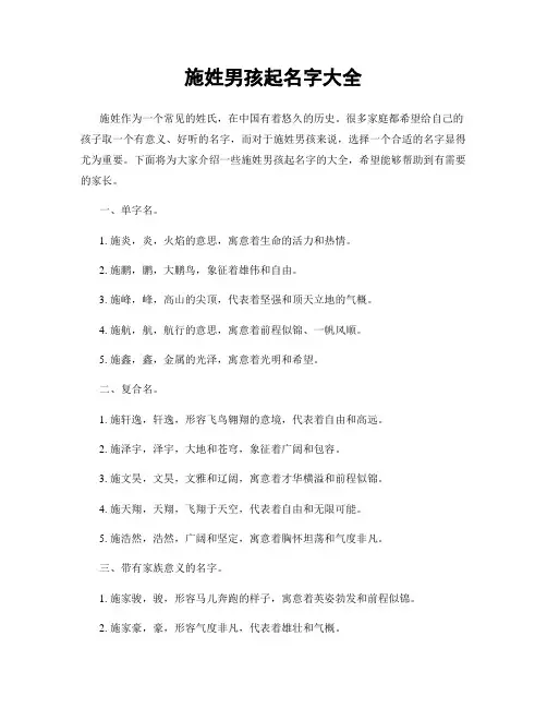 施姓男孩起名字大全