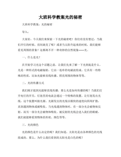 大班科学教案光的秘密 (2)