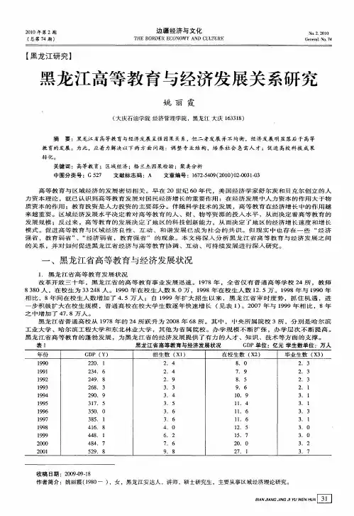 黑龙江高等教育与经济发展关系研究