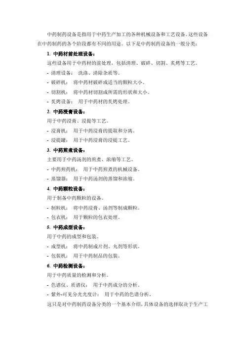 中药制药设备分类