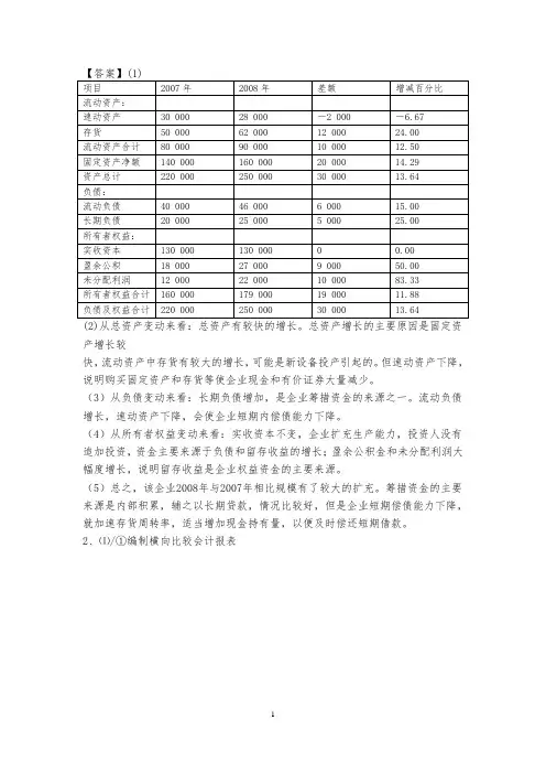 资产负债表分析答案解析