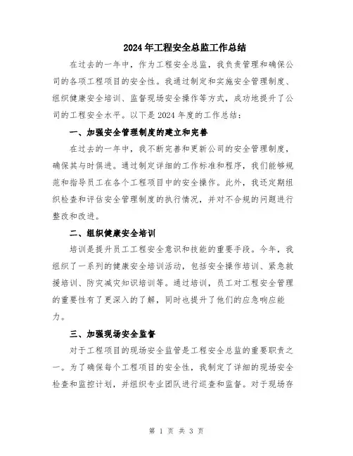2024年工程安全总监工作总结