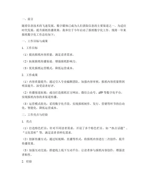 报纸数字化工作总结报告