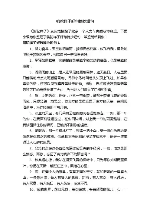 骆驼祥子好句摘抄短句