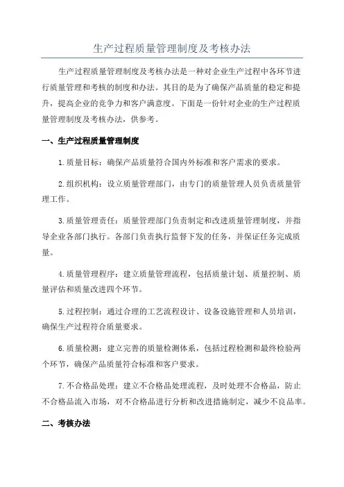 生产过程质量管理制度及考核办法