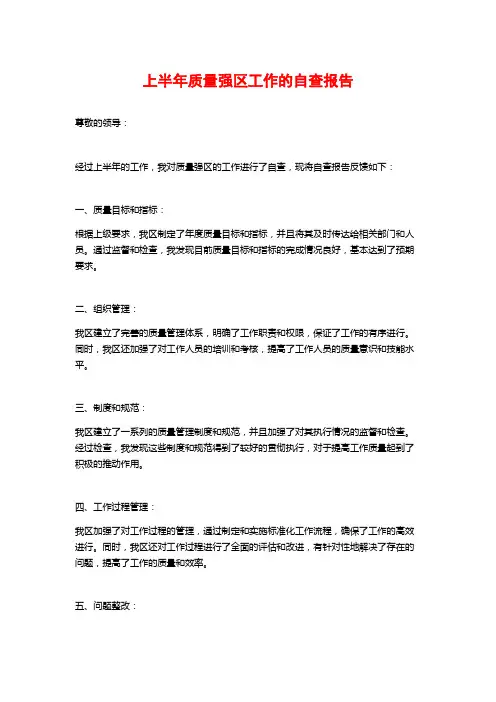 上半年质量强区工作的自查报告