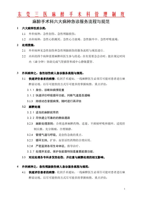 151019麻醉科六大病种急诊服务流程简化版