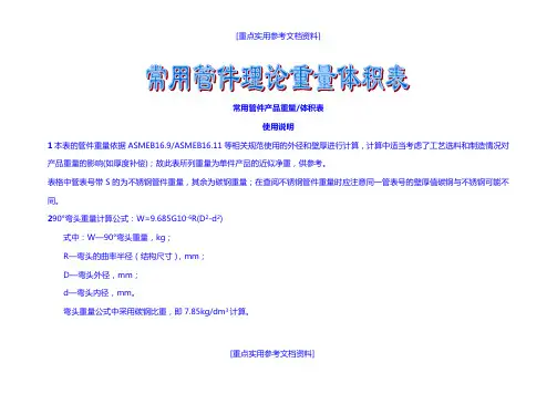 [参考实用]常用钢制管件(弯头、三通、异径管、管帽)理论重量体积表