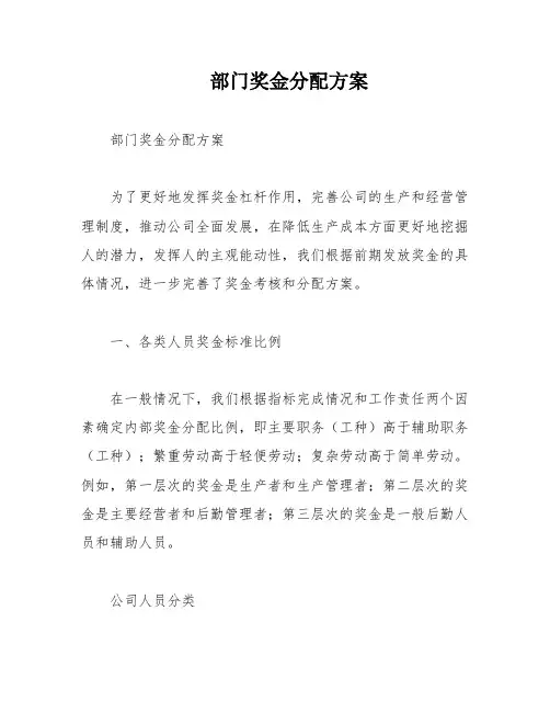 部门奖金分配方案