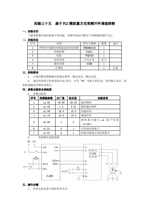 PLC控制实验--基于PLC模拟量方式变频开环调速控制
