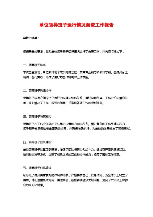 单位领导班子运行情况自查工作报告