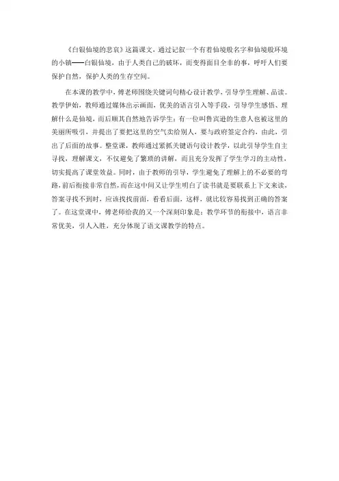 《白银仙境的悲哀》观课反思