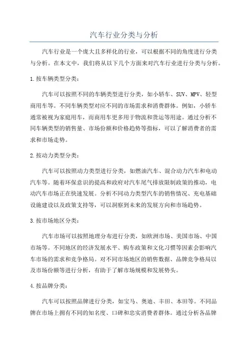 汽车行业分类与分析