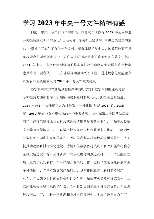 学习2023年中央一号文件精神有感