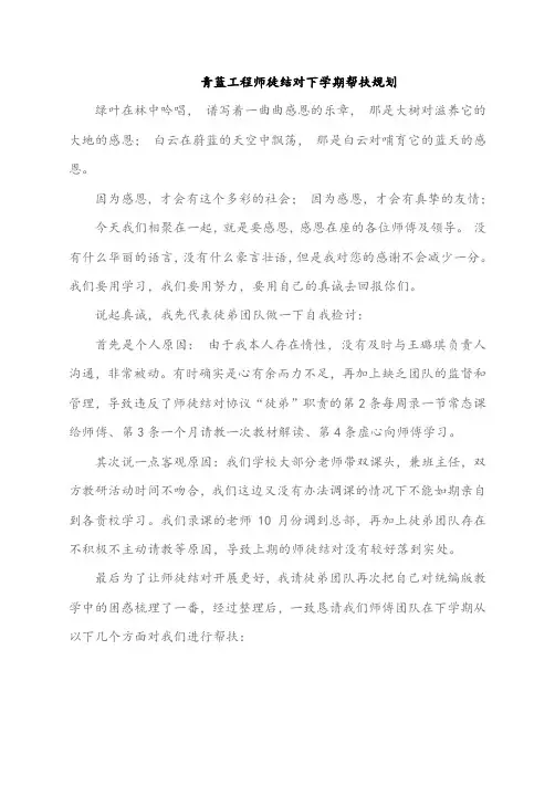 青蓝工程师徒结对下学期帮扶规划